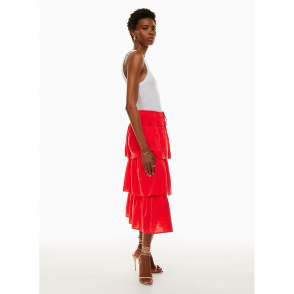 NWT Aritzia WILFRED Century Maraschino Red Linen Tiered Midi Skirt, Size XS - Picture 14 of 16
